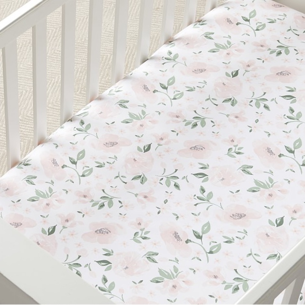 Pottery Barn Kids Meredith Allover Floral Organic Crib Fitted Sheet